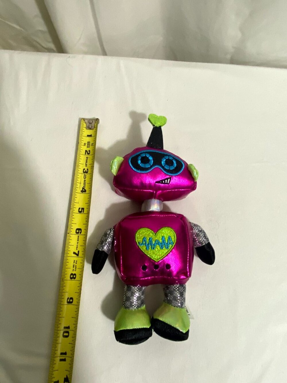 Colorbok Neon Pink Robot Plush Toy 10" Metallic Stuffed Figure Blue Eyes Green